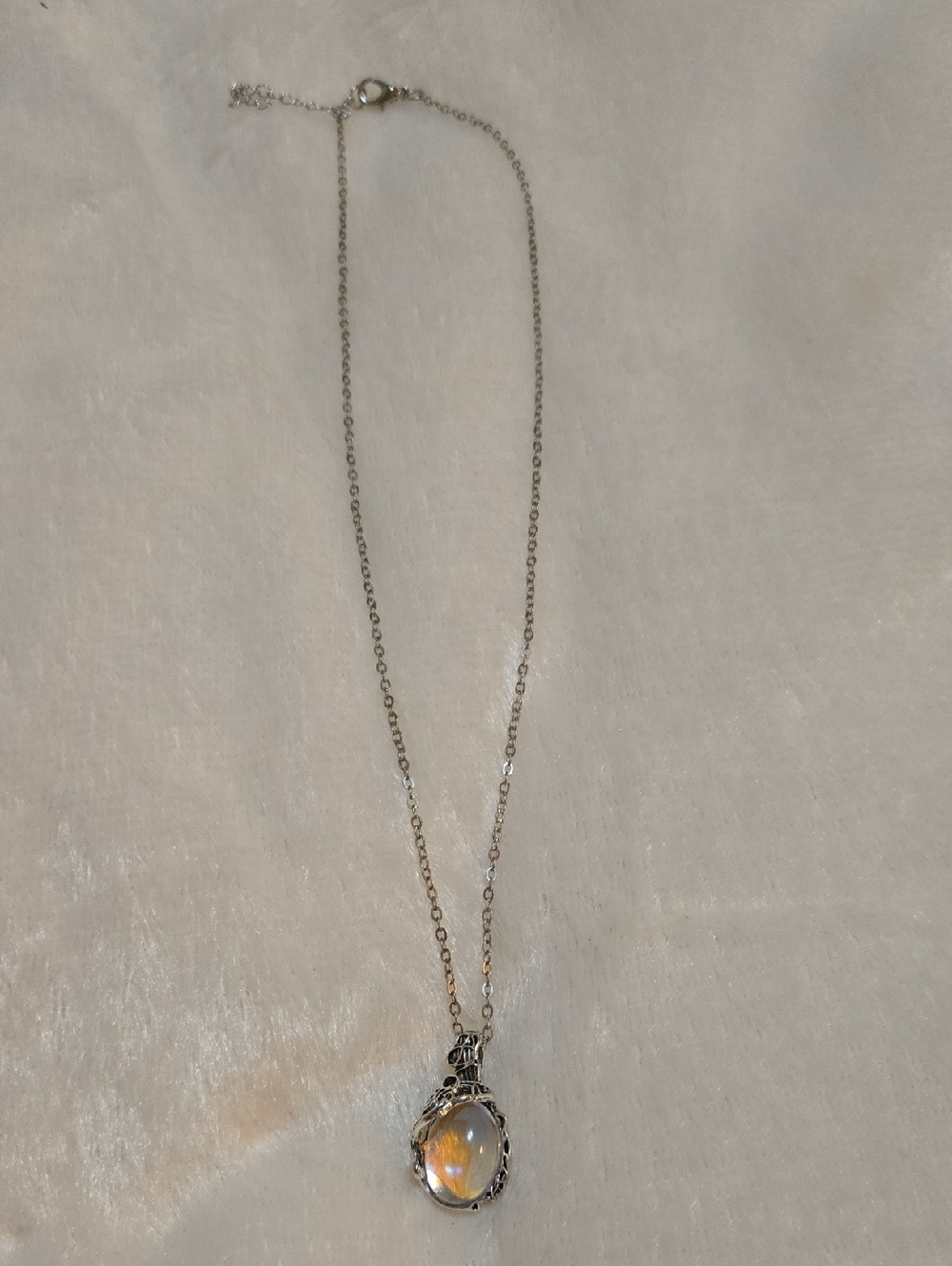 Opalescent Oval Pendant Necklace - Silver Tone